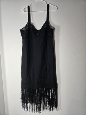 H&M Black Crochet Bodice Fringe Dress